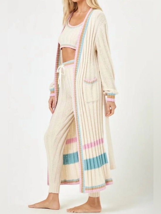 NWT l*space Knit Duster Cardigan in Ivy Cream Pastel Trim - Picture 2 of 11